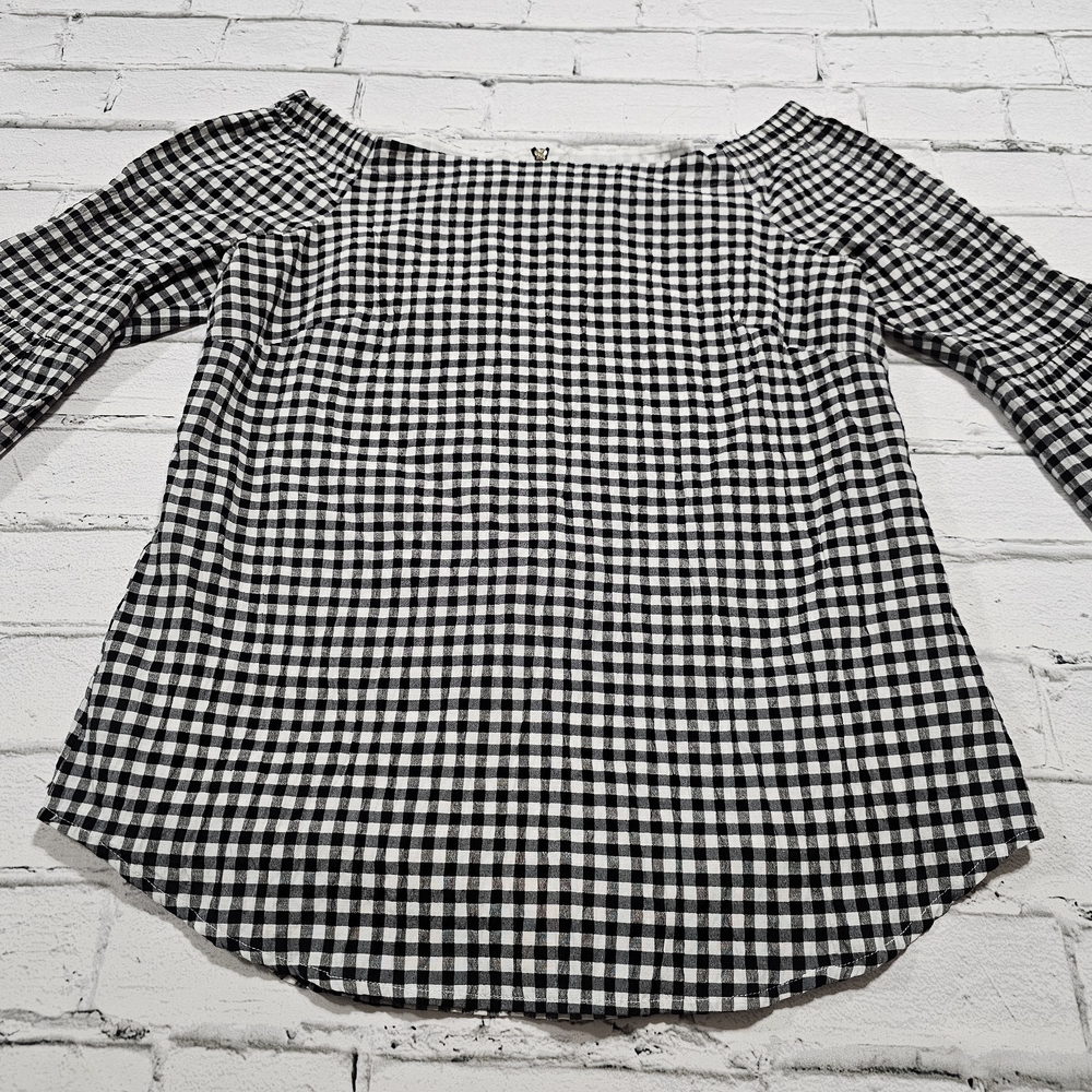 White House Black Market Checkered Off-Shoulder Blouse